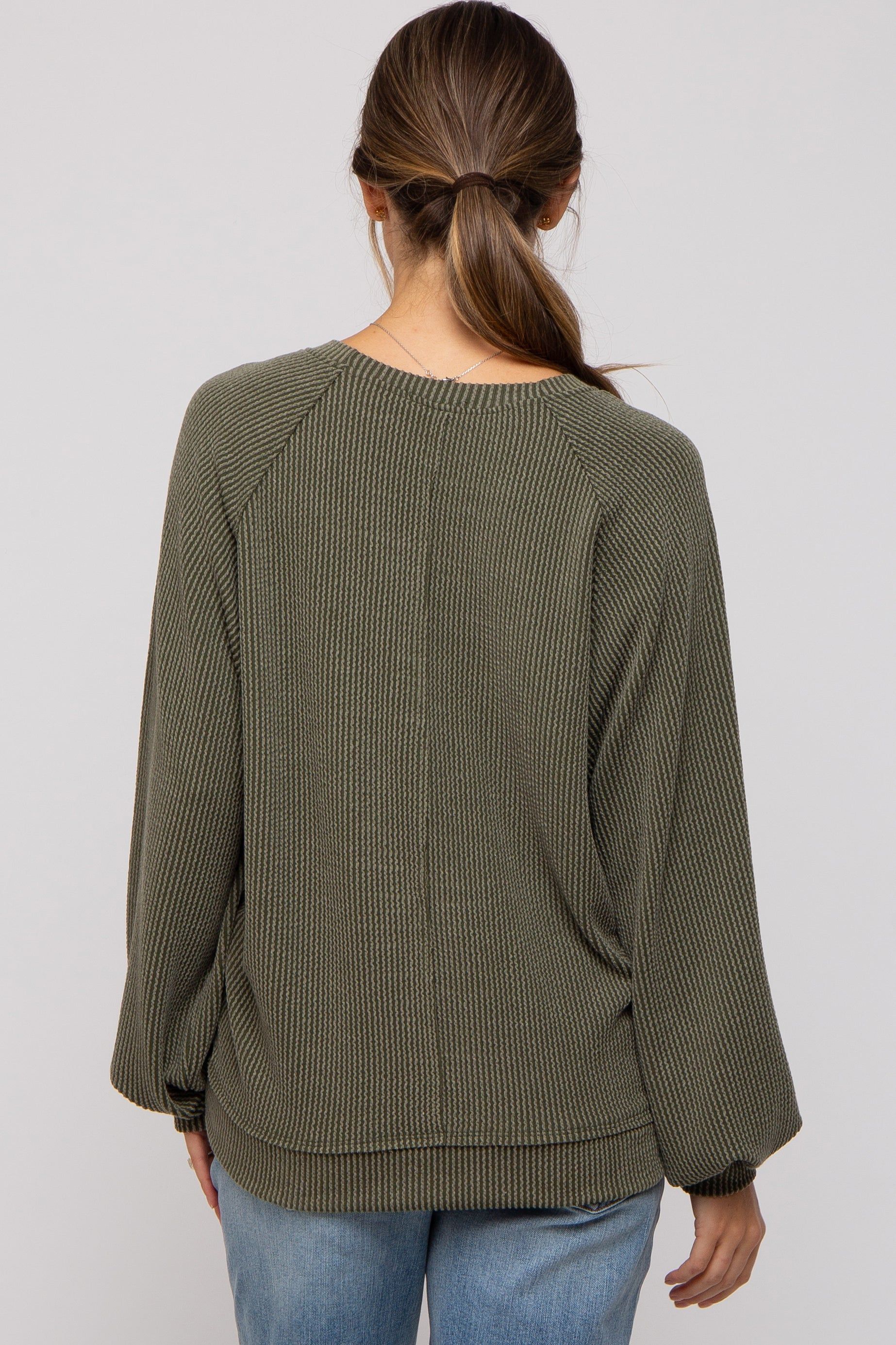 Olive Ribbed Maternity Pullover Top sold by Pinkblush product image thumbnail 4