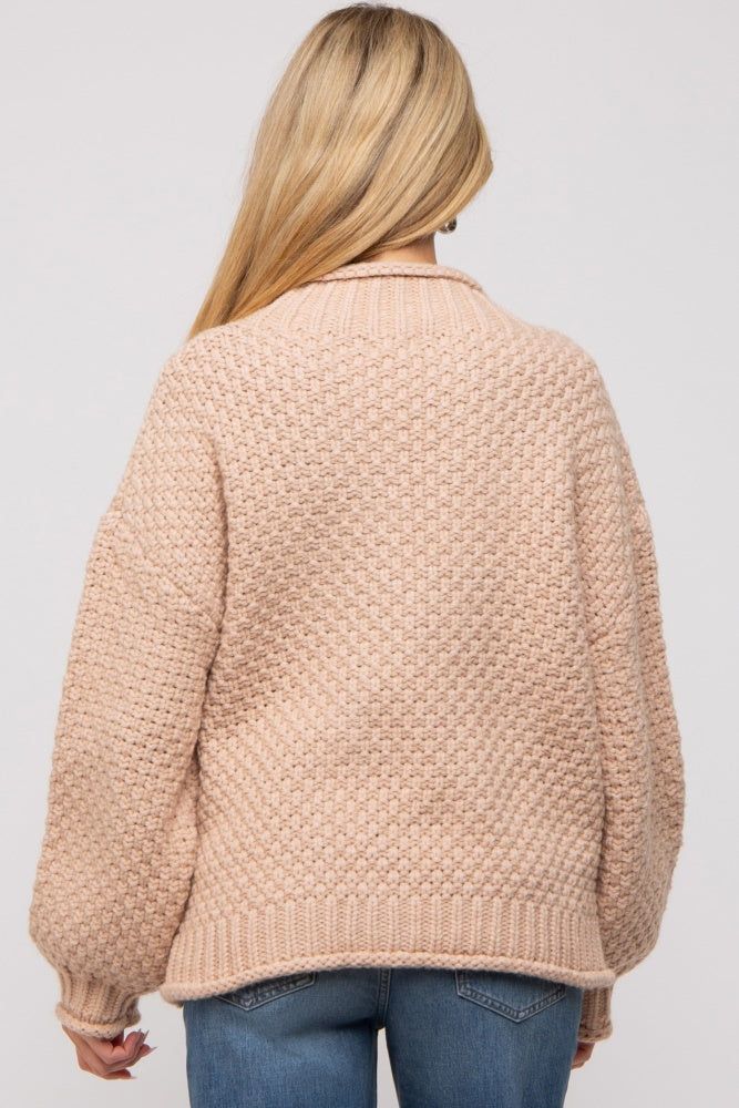Beige Chunky Knit Mock Neck Maternity Sweater sold by Pinkblush product image thumbnail 3