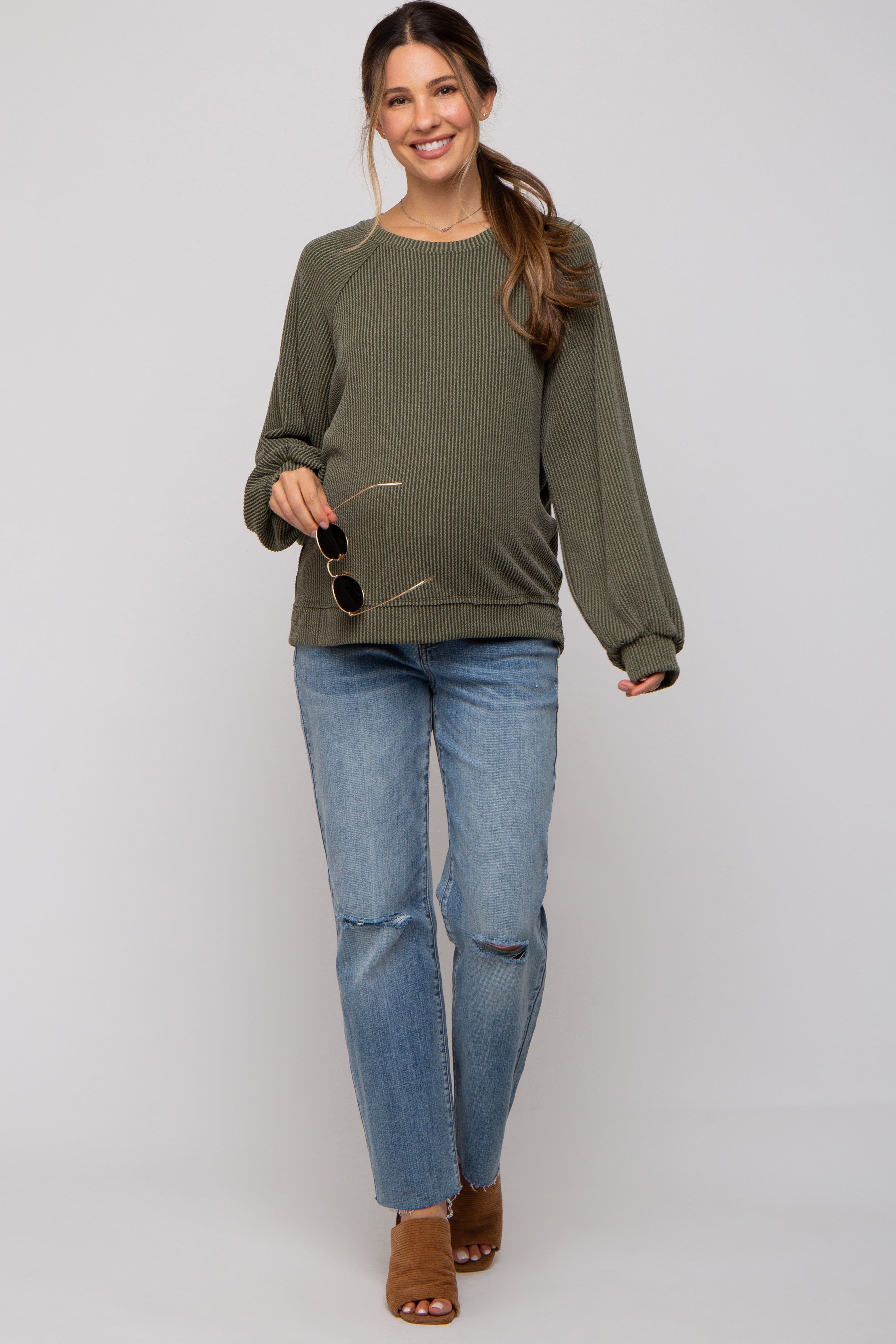 Olive Ribbed Maternity Pullover Top sold by Pinkblush product image thumbnail 5