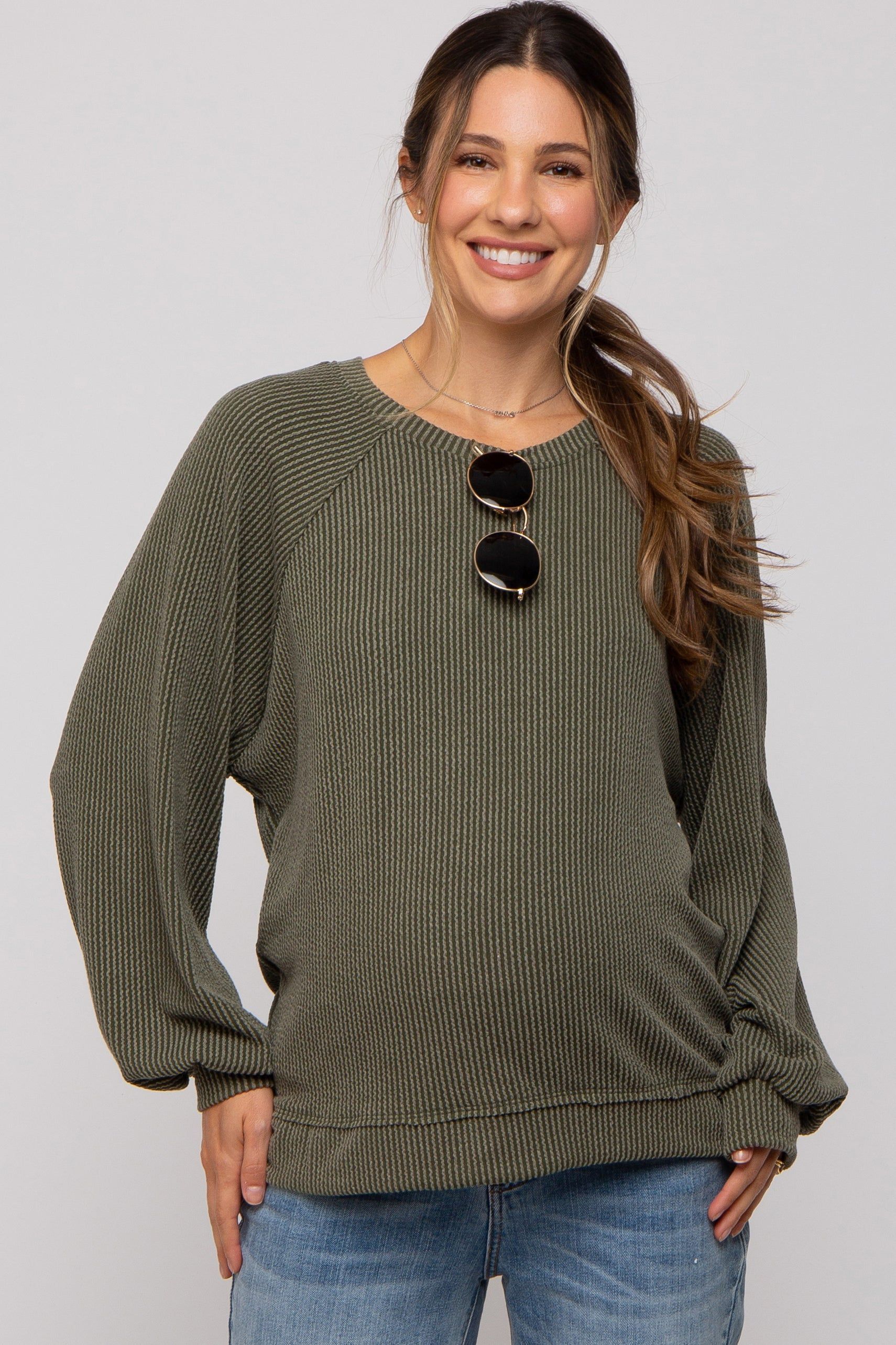 Olive Ribbed Maternity Pullover Top sold by Pinkblush product image thumbnail 2