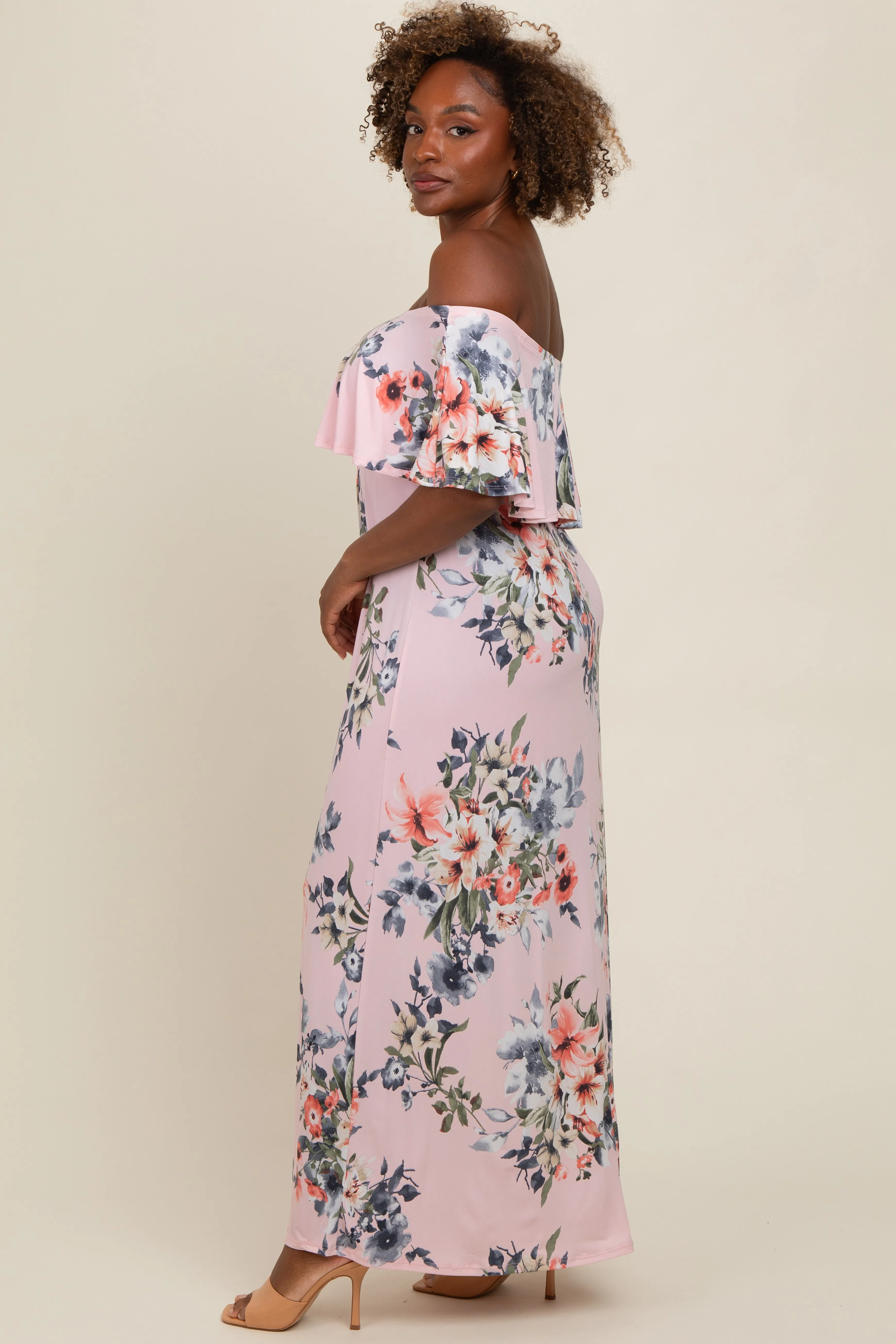 Pink Off Shoulder Floral Ruffle Maxi Dress sold by Pinkblush product image thumbnail 2