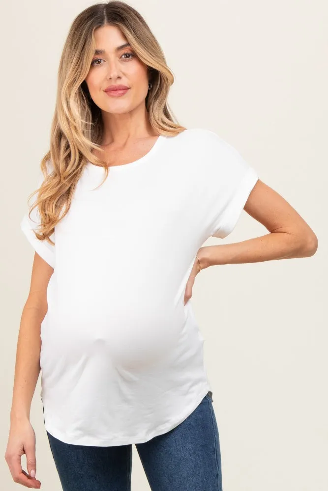 Ivory Rolled Cuff Maternity Short Sleeve Top sold by Pinkblush product image thumbnail 4