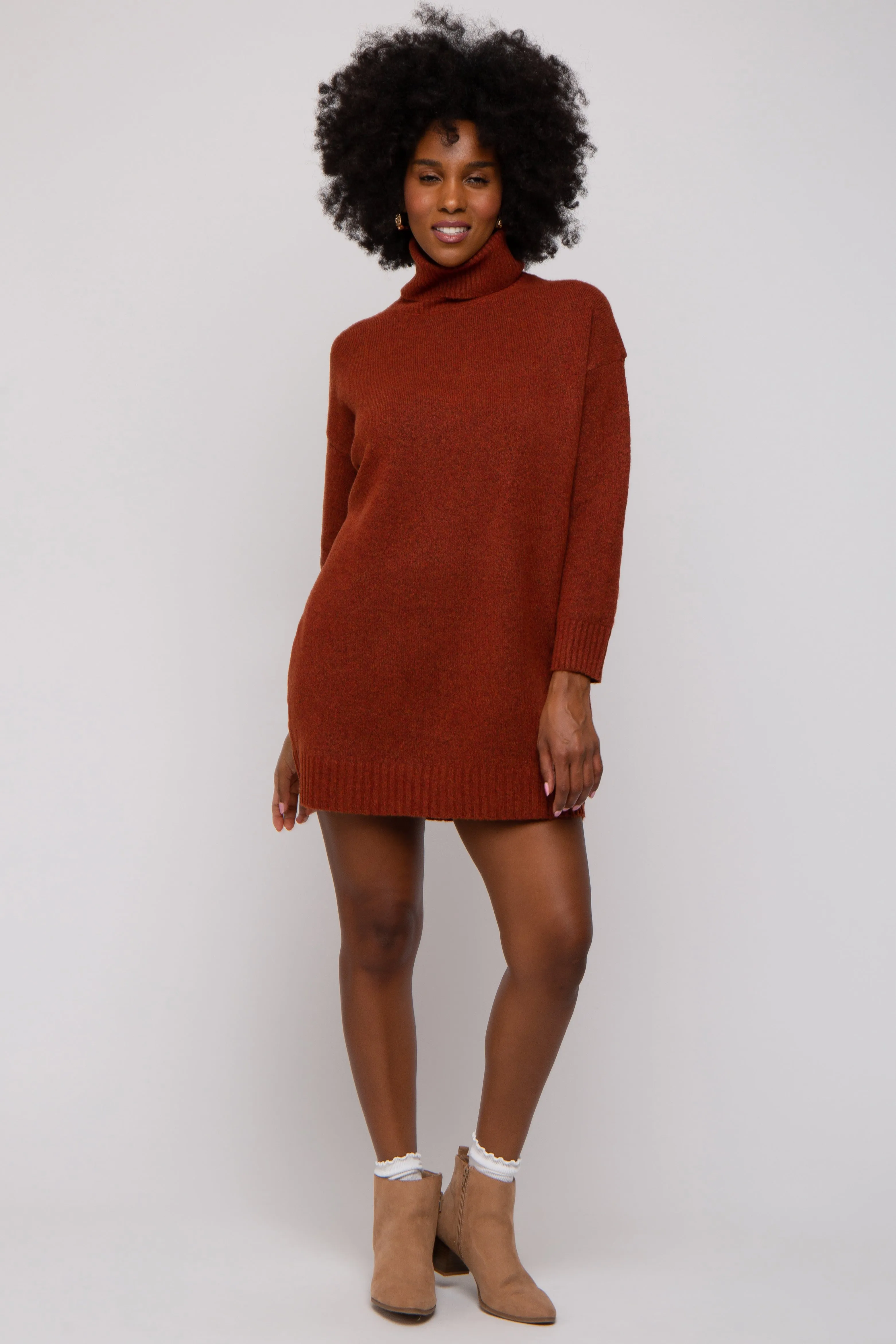 Rust Turtleneck Sweater Mini Dress sold by Pinkblush product image thumbnail 4
