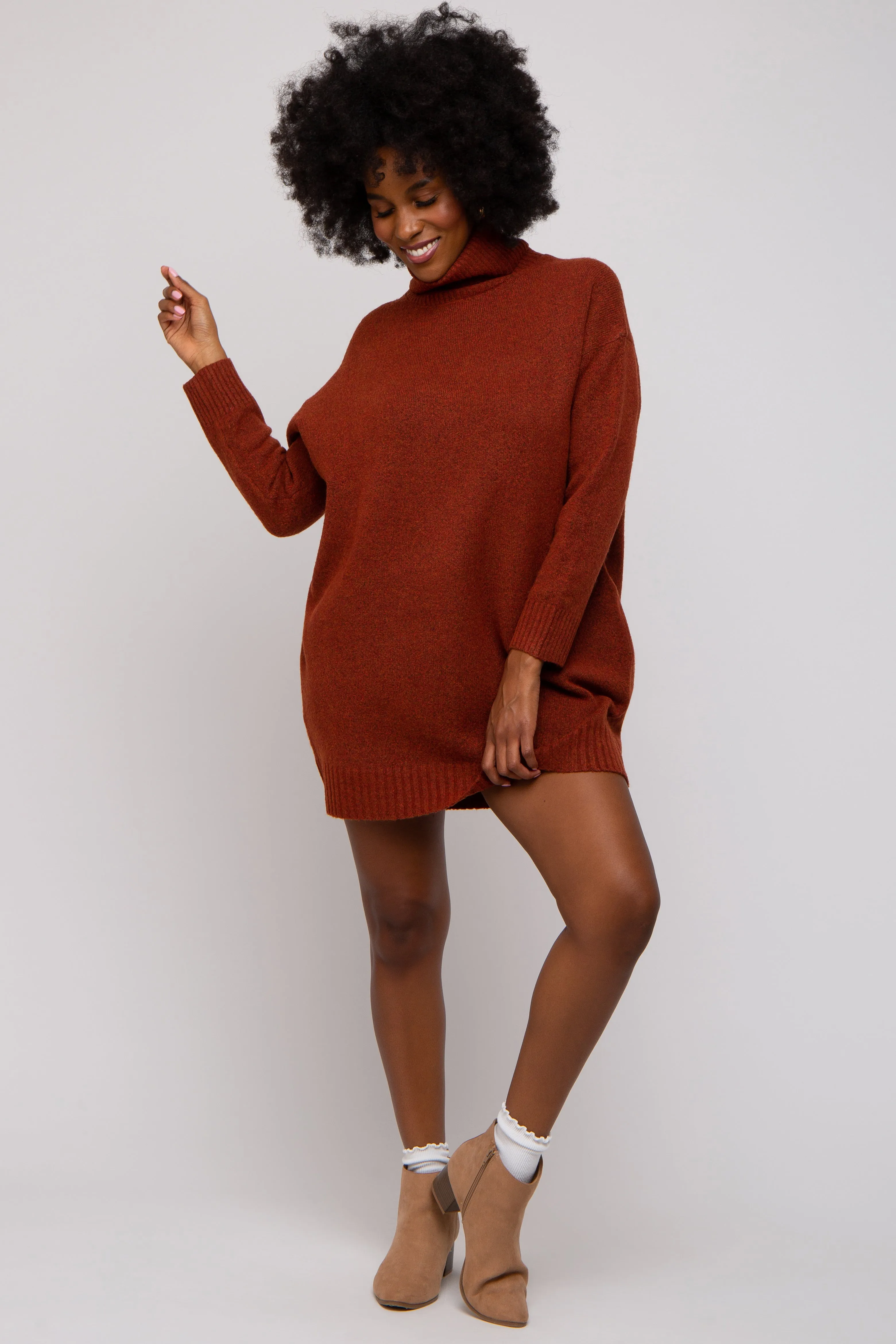 Rust Turtleneck Sweater Mini Dress sold by Pinkblush