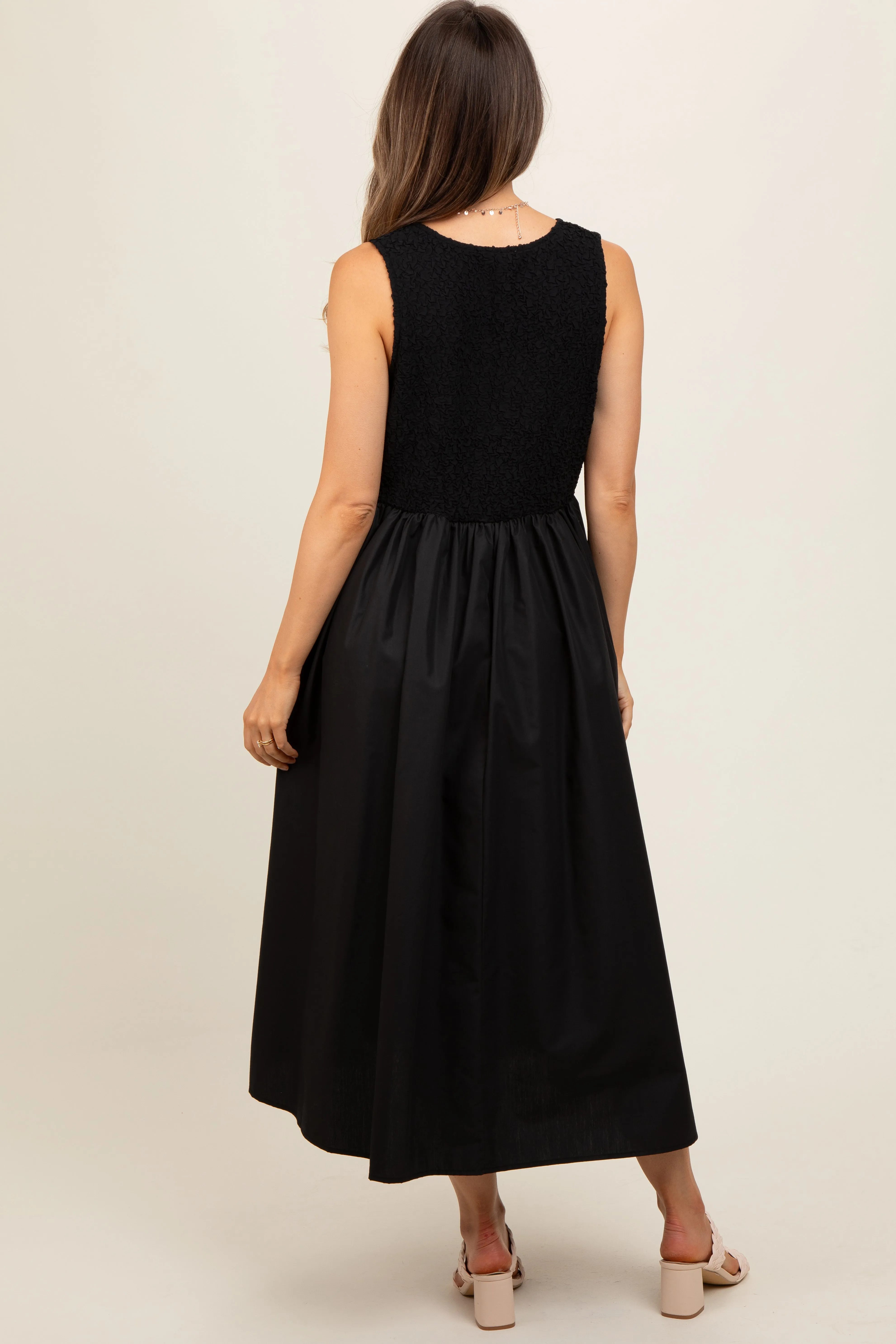 Black Textured Scoop Neck Sleeveless Maternity Midi Dress sold by Pinkblush product image thumbnail 4