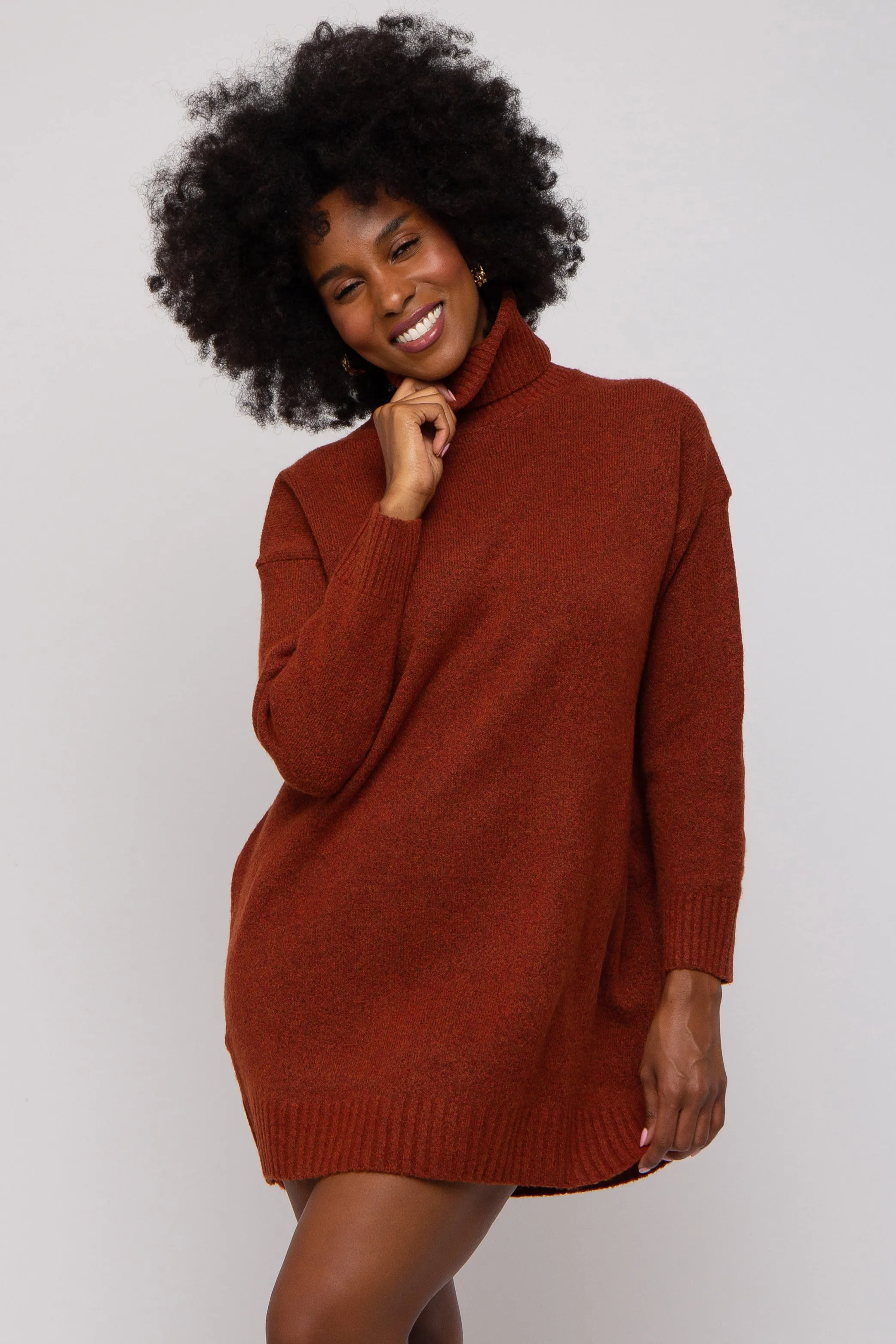 Rust Turtleneck Sweater Mini Dress sold by Pinkblush product image thumbnail 2
