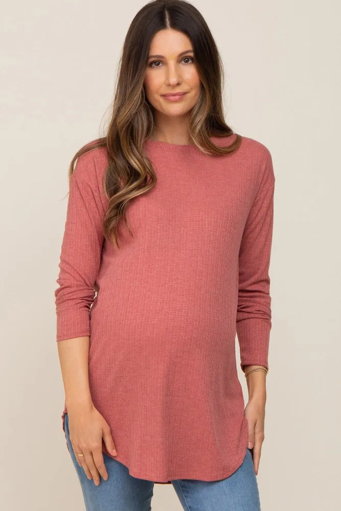 Salmon Long Sleeve Ribbed Maternity Top sold by Pinkblush product image thumbnail 2