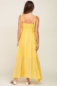 Yellow Sleeveless Ruffle Trim Maxi Dress sold by Pinkblush