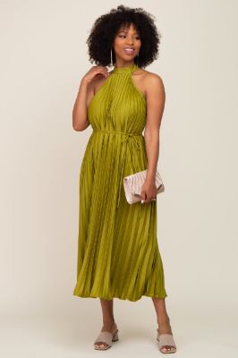 Lime Pleated Halter Dress sold by Pinkblush
