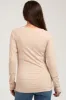 Beige V-Neck Maternity Long Sleeve Shirt sold by Pinkblush