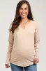 Beige V-Neck Maternity Long Sleeve Shirt sold by Pinkblush