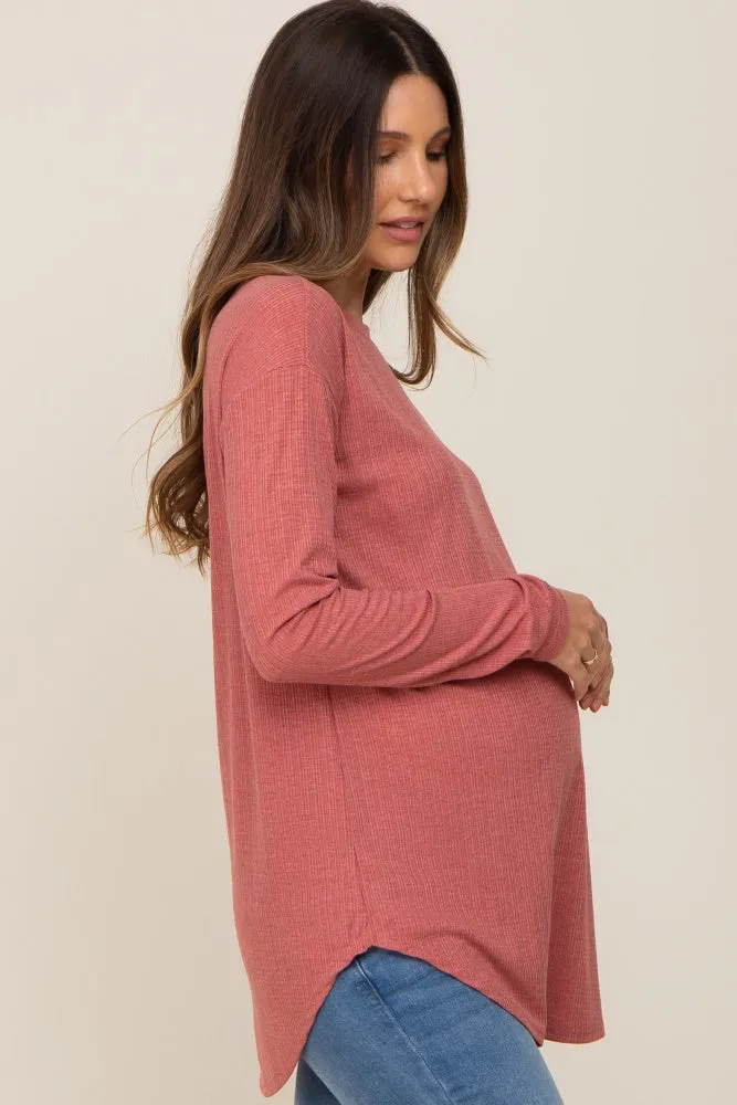 Salmon Long Sleeve Ribbed Maternity Top sold by Pinkblush product image thumbnail 3