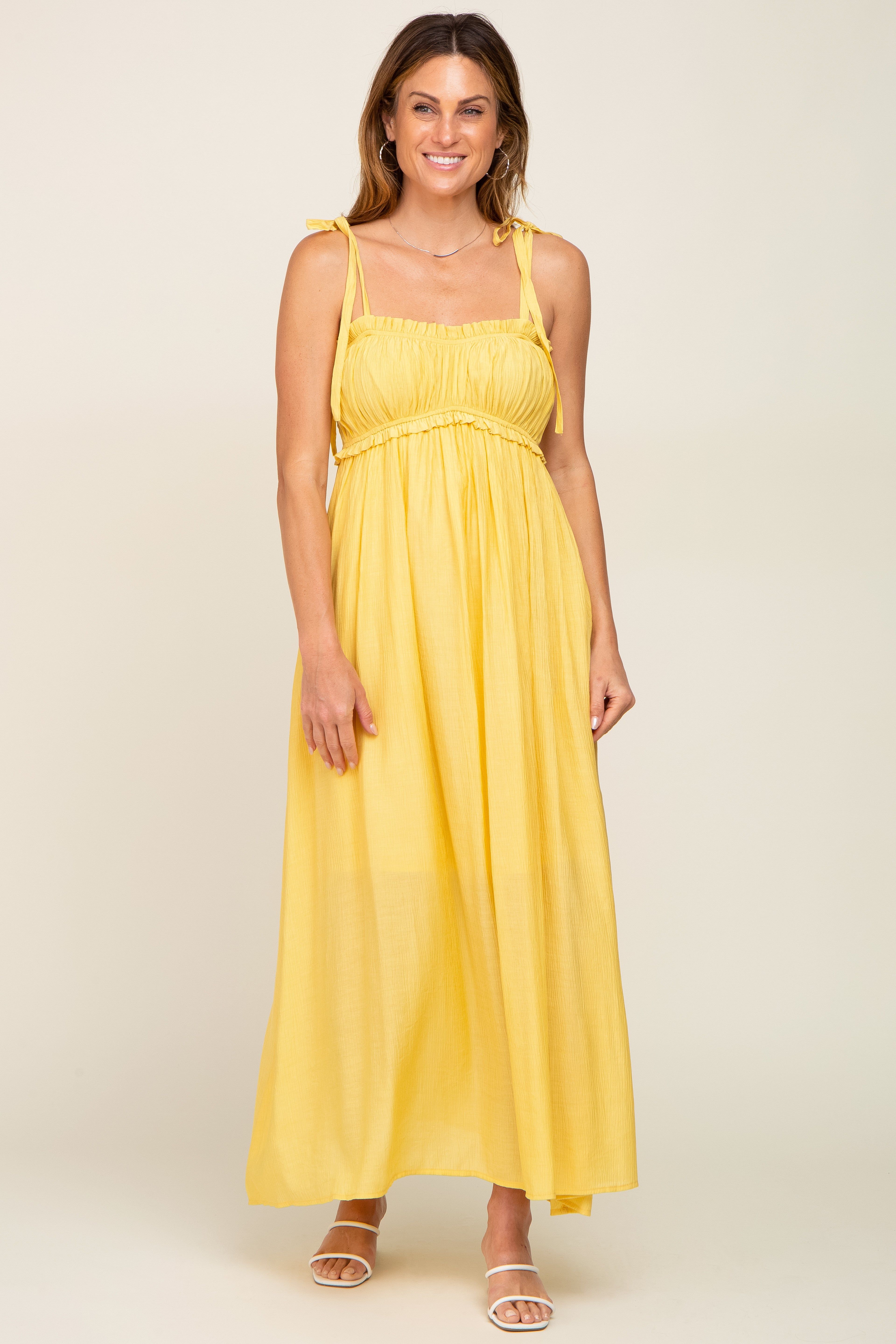 Yellow Sleeveless Ruffle Trim Maxi Dress sold by Pinkblush product image thumbnail 4