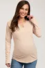 Beige V-Neck Maternity Long Sleeve Shirt sold by Pinkblush