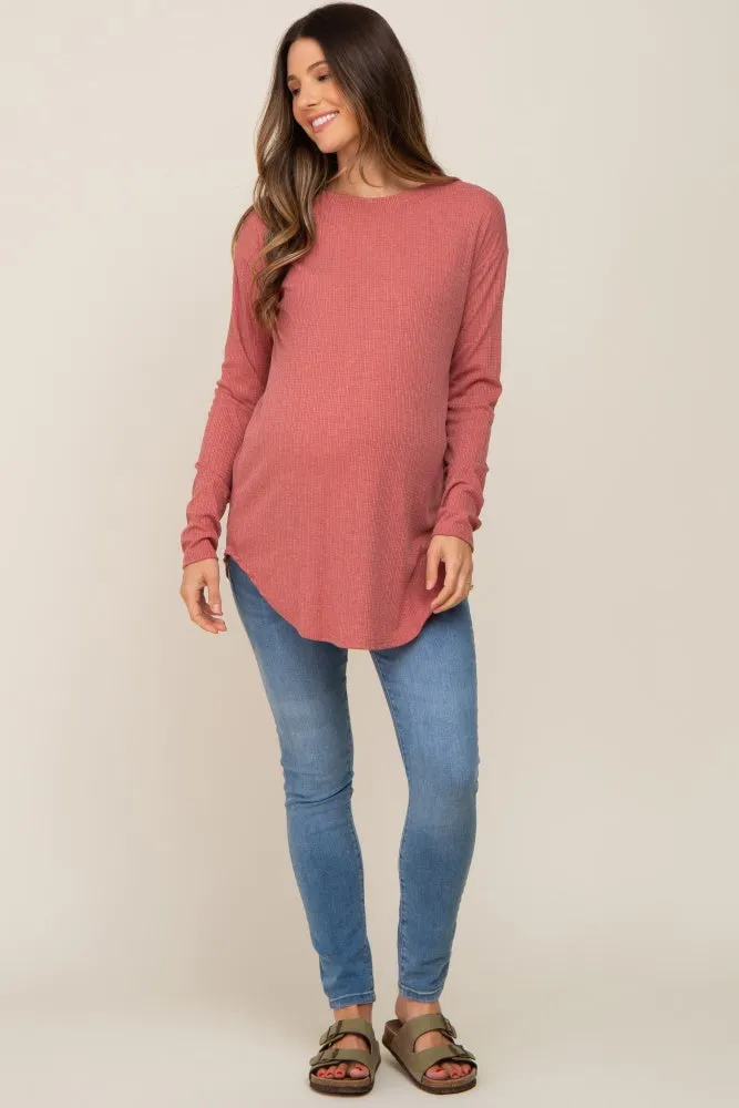 Salmon Long Sleeve Ribbed Maternity Top sold by Pinkblush
