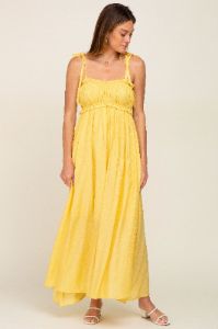 Yellow Sleeveless Ruffle Trim Maxi Dress sold by Pinkblush