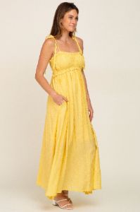 Yellow Sleeveless Ruffle Trim Maxi Dress sold by Pinkblush