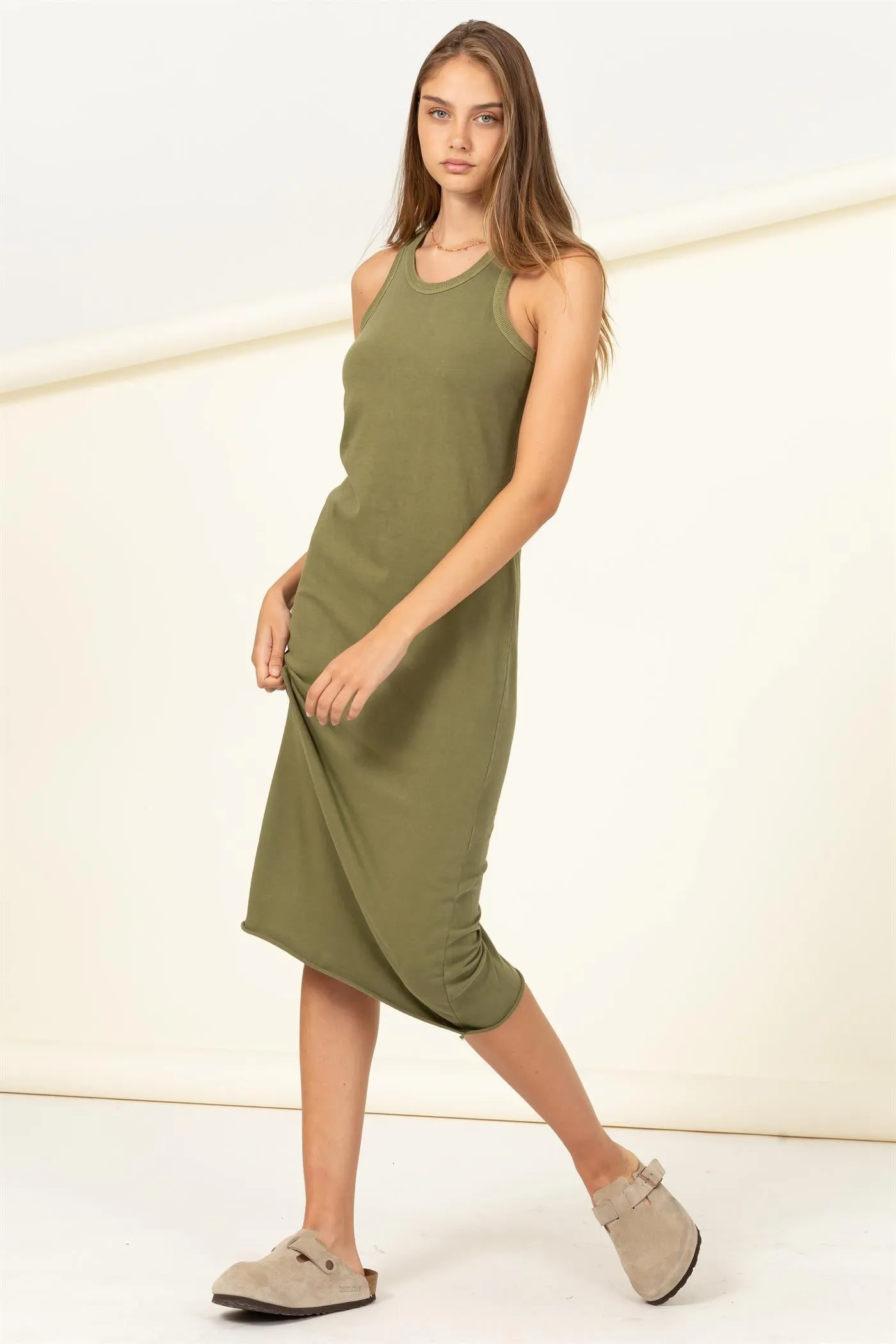 Olive Racerback Fitted Midi Dress sold by Pinkblush product image thumbnail 2