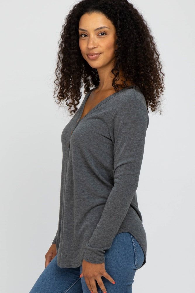 Charcoal Soft Button Front Round Hem Top sold by Pinkblush product image thumbnail 3
