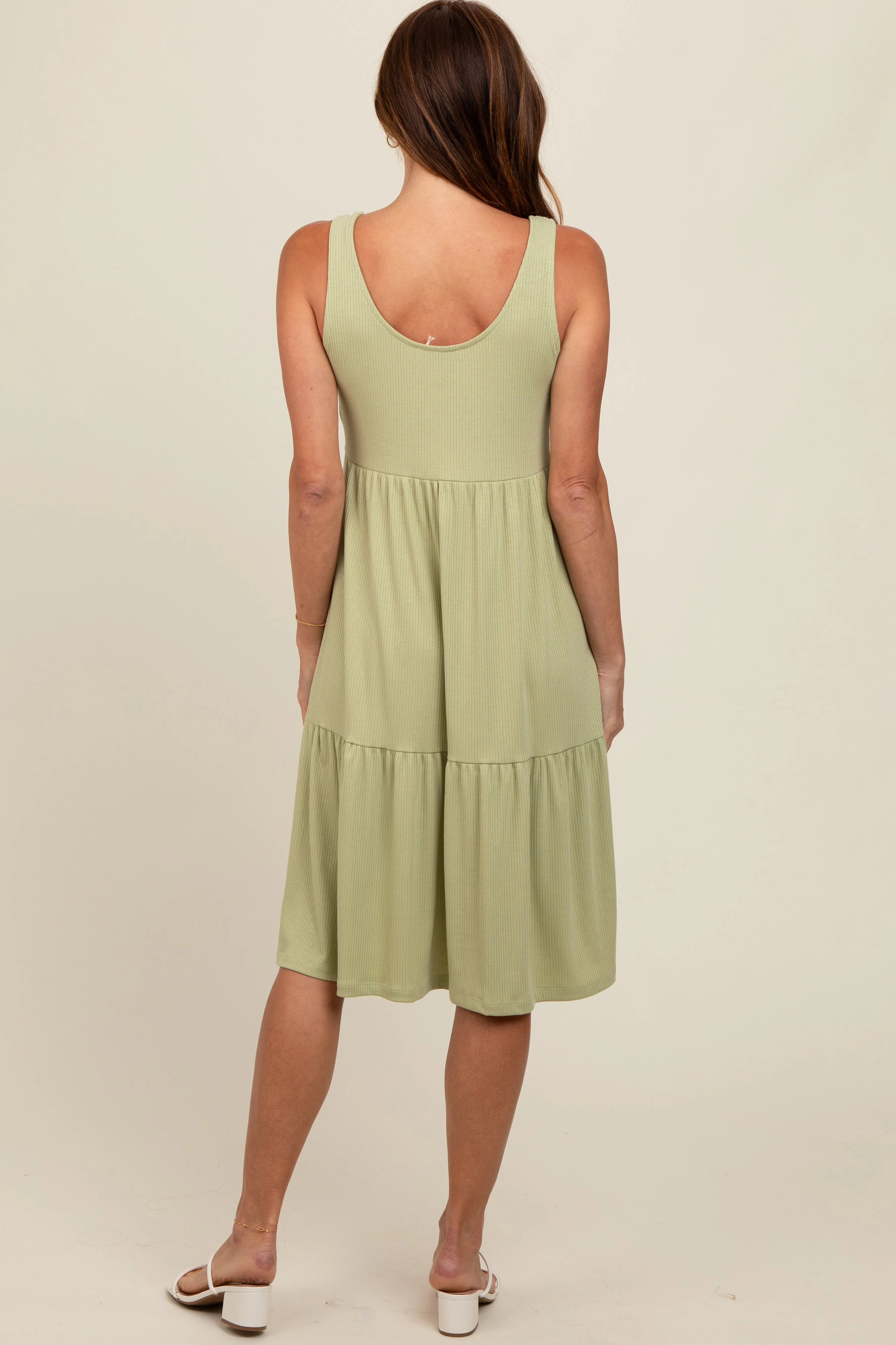 Light Olive Tiered Sleeveless Midi Dress sold by Pinkblush product image thumbnail 4