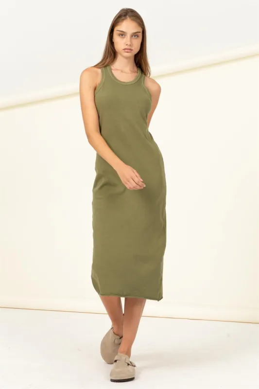 Olive Racerback Fitted Midi Dress sold by Pinkblush