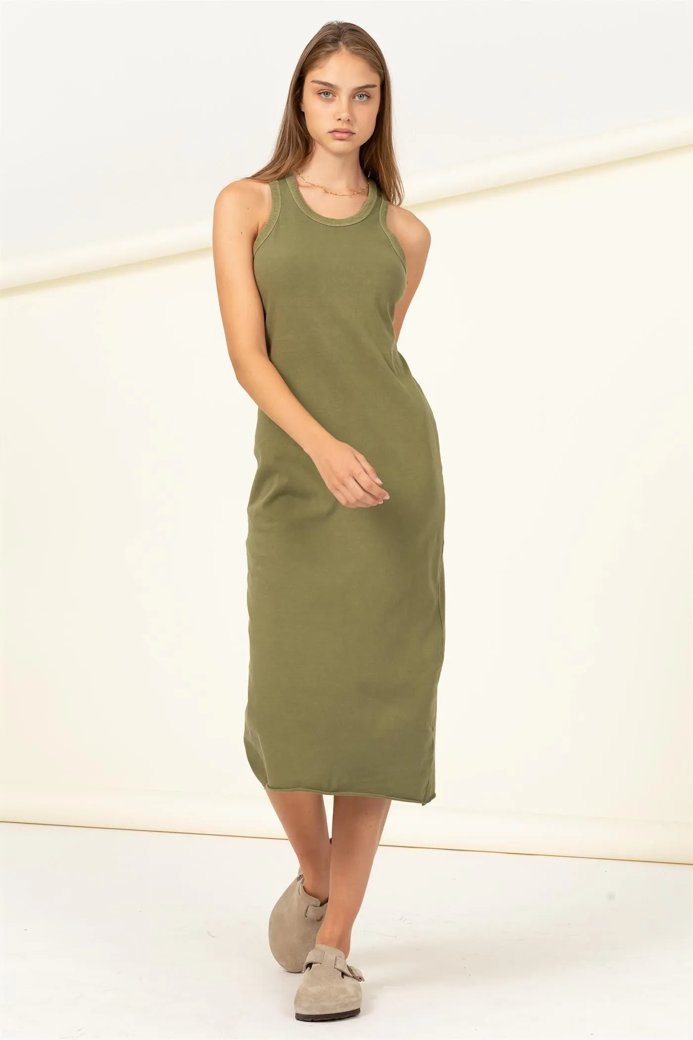 Olive Racerback Fitted Midi Dress sold by Pinkblush