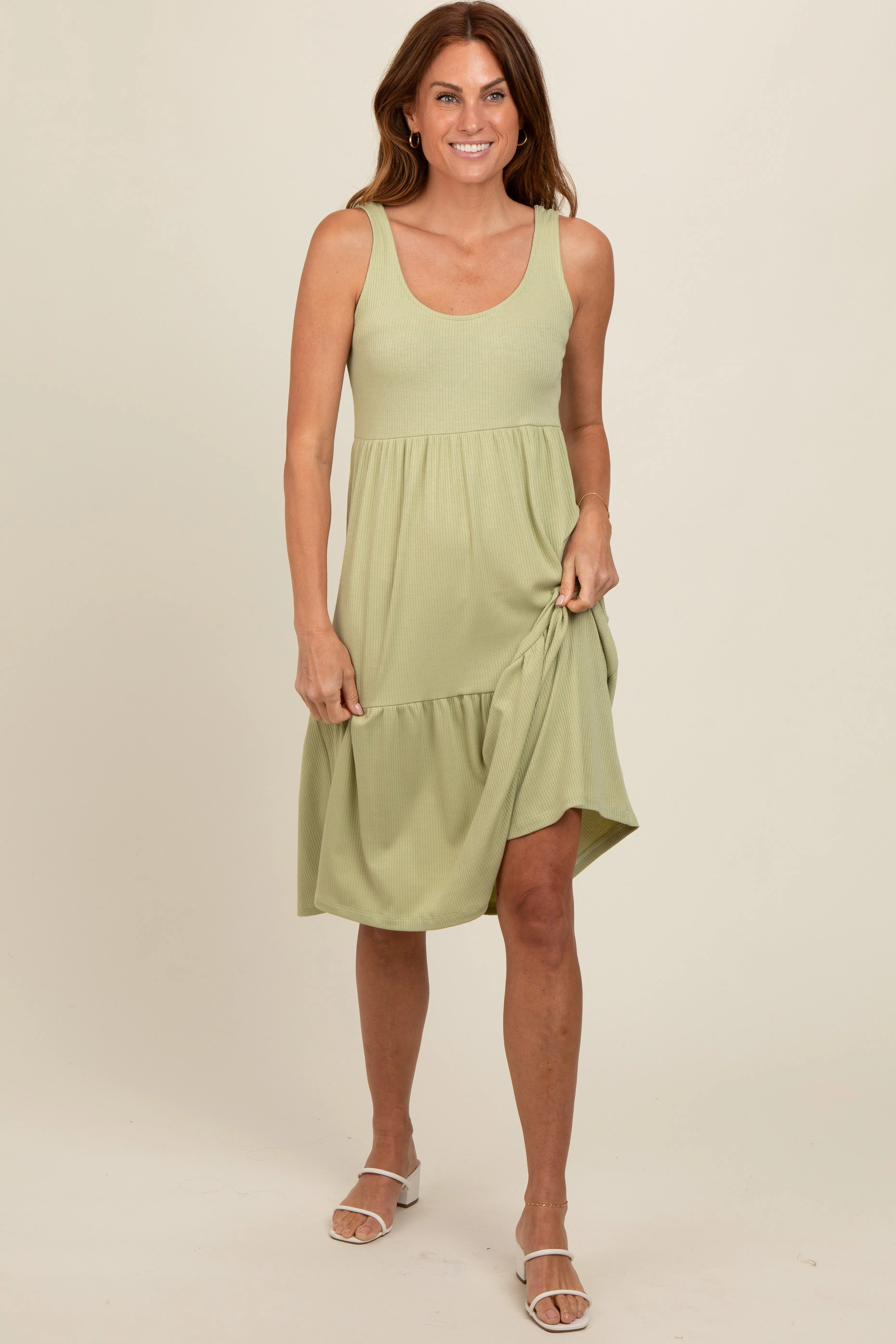 Light Olive Tiered Sleeveless Midi Dress sold by Pinkblush product image thumbnail 2