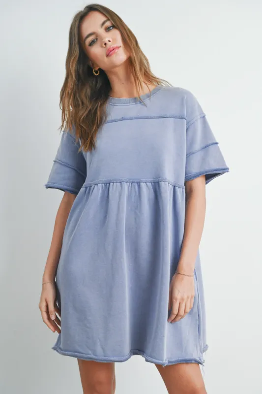 Denim Washed French Terry Short Sleeve Dress sold by Pinkblush
