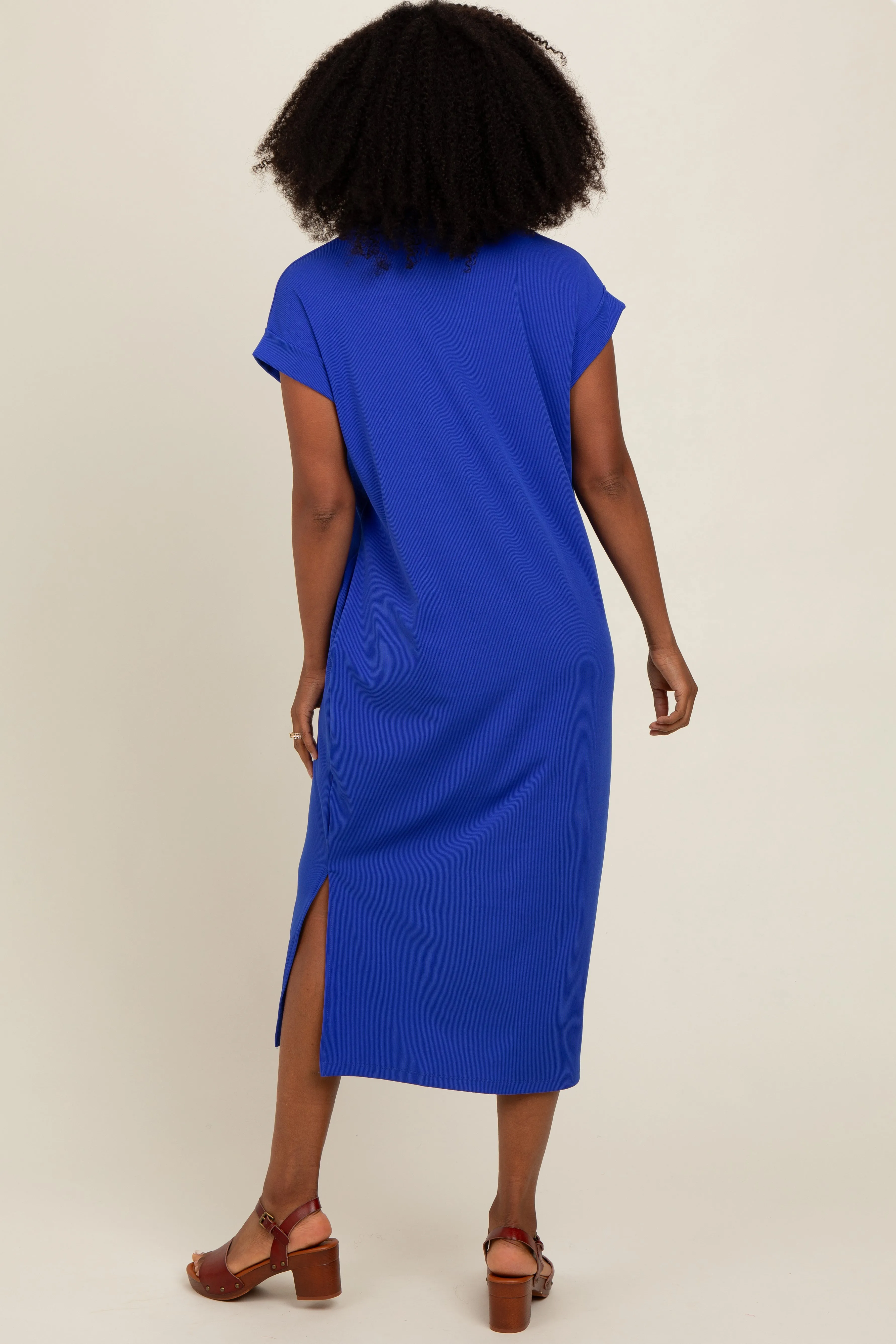 Royal Blue Collared Side Slit Midi Dress sold by Pinkblush product image thumbnail 4