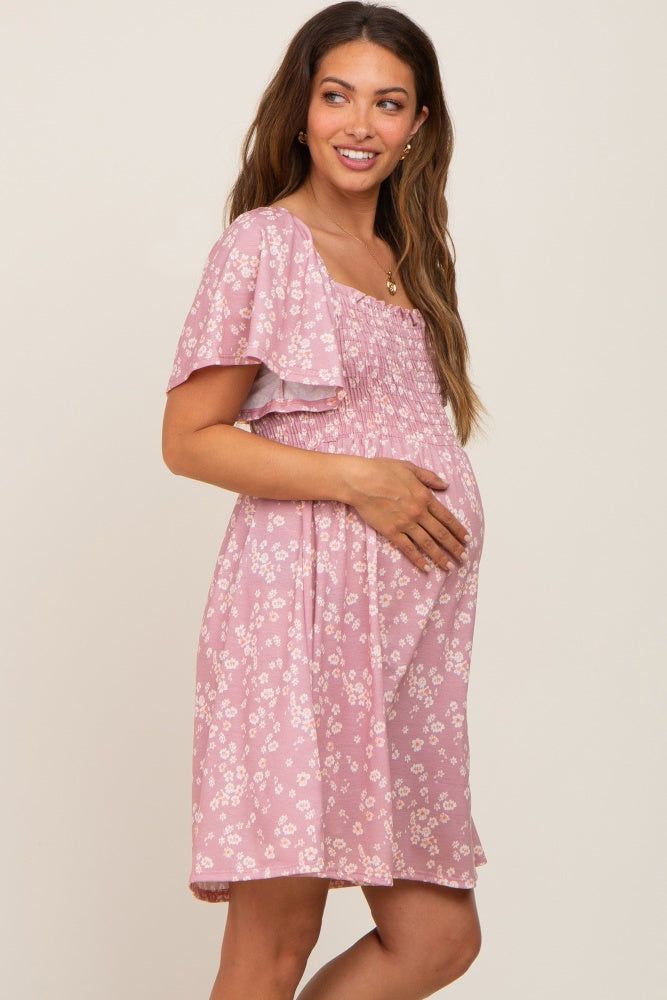 Mauve Floral Smocked Maternity Dress sold by Pinkblush product image thumbnail 2