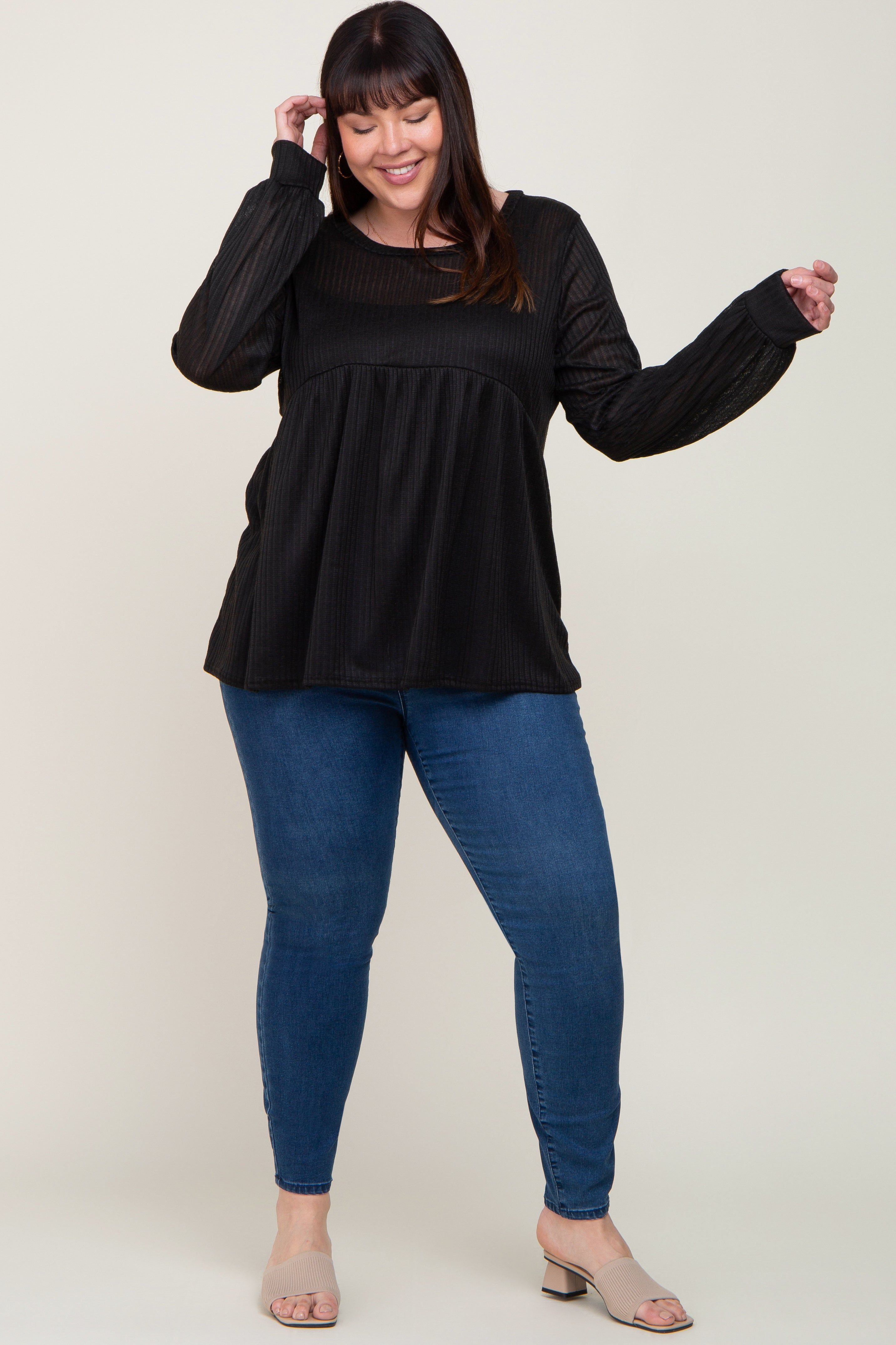 Black Knit Ribbed Babydoll Plus Top sold by Pinkblush product image thumbnail 4