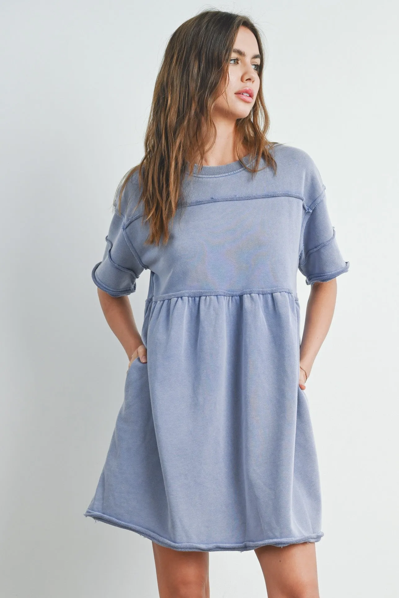 Denim Washed French Terry Short Sleeve Dress sold by Pinkblush product image thumbnail 2