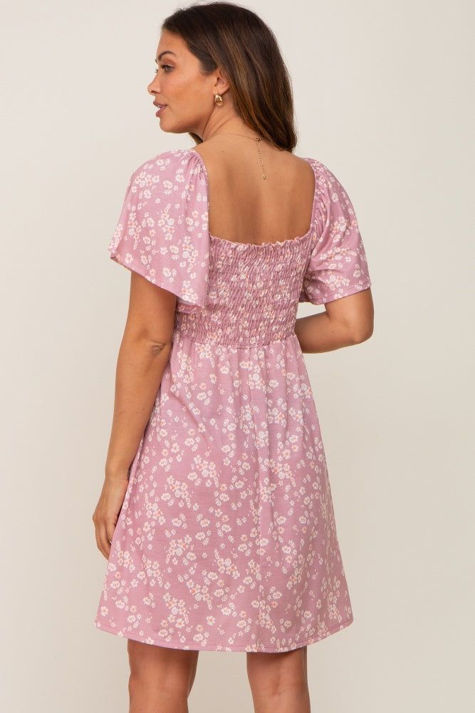 Mauve Floral Smocked Maternity Dress sold by Pinkblush product image thumbnail 3