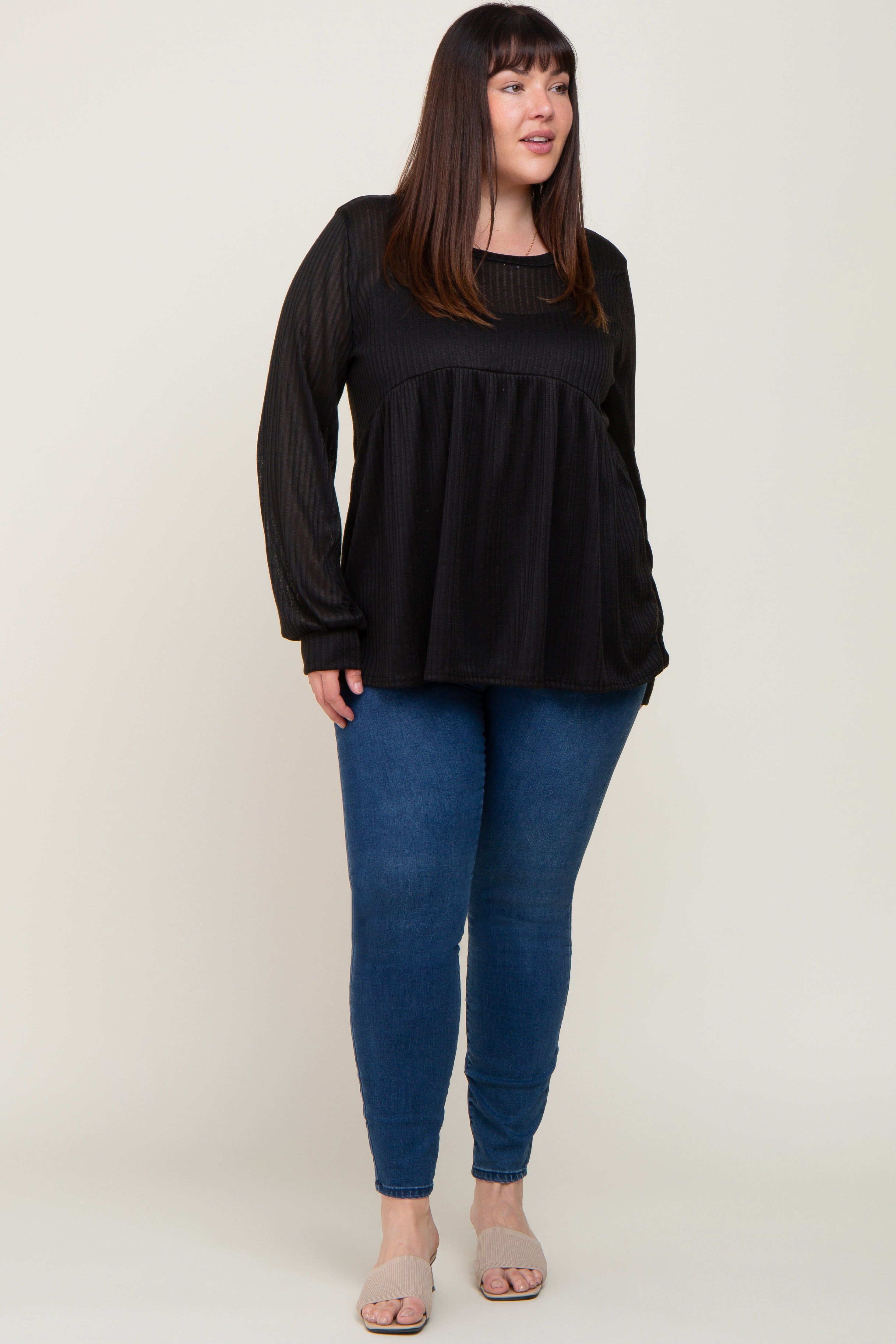 Black Knit Ribbed Babydoll Plus Top sold by Pinkblush product image thumbnail 5