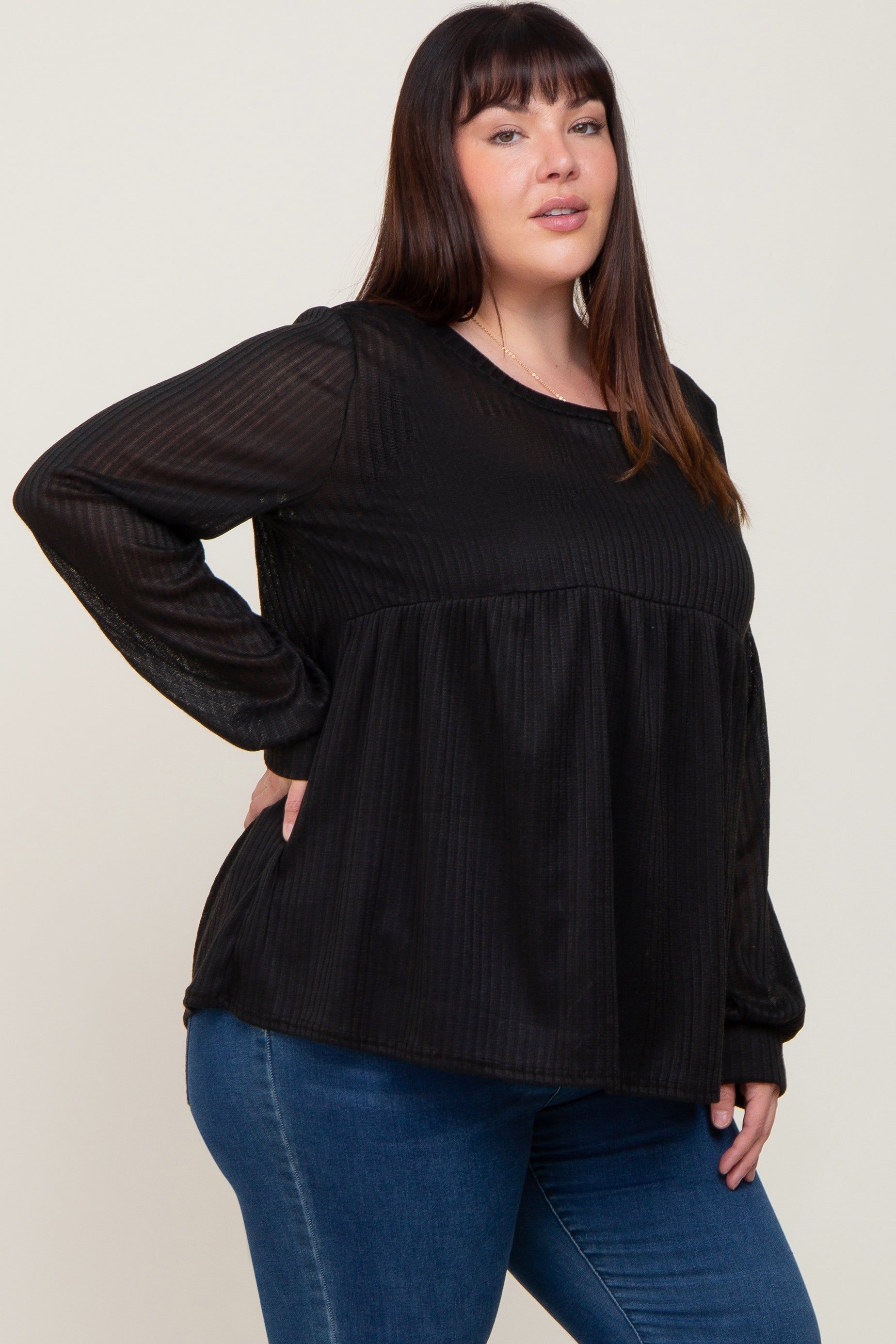 Black Knit Ribbed Babydoll Plus Top sold by Pinkblush product image thumbnail 2