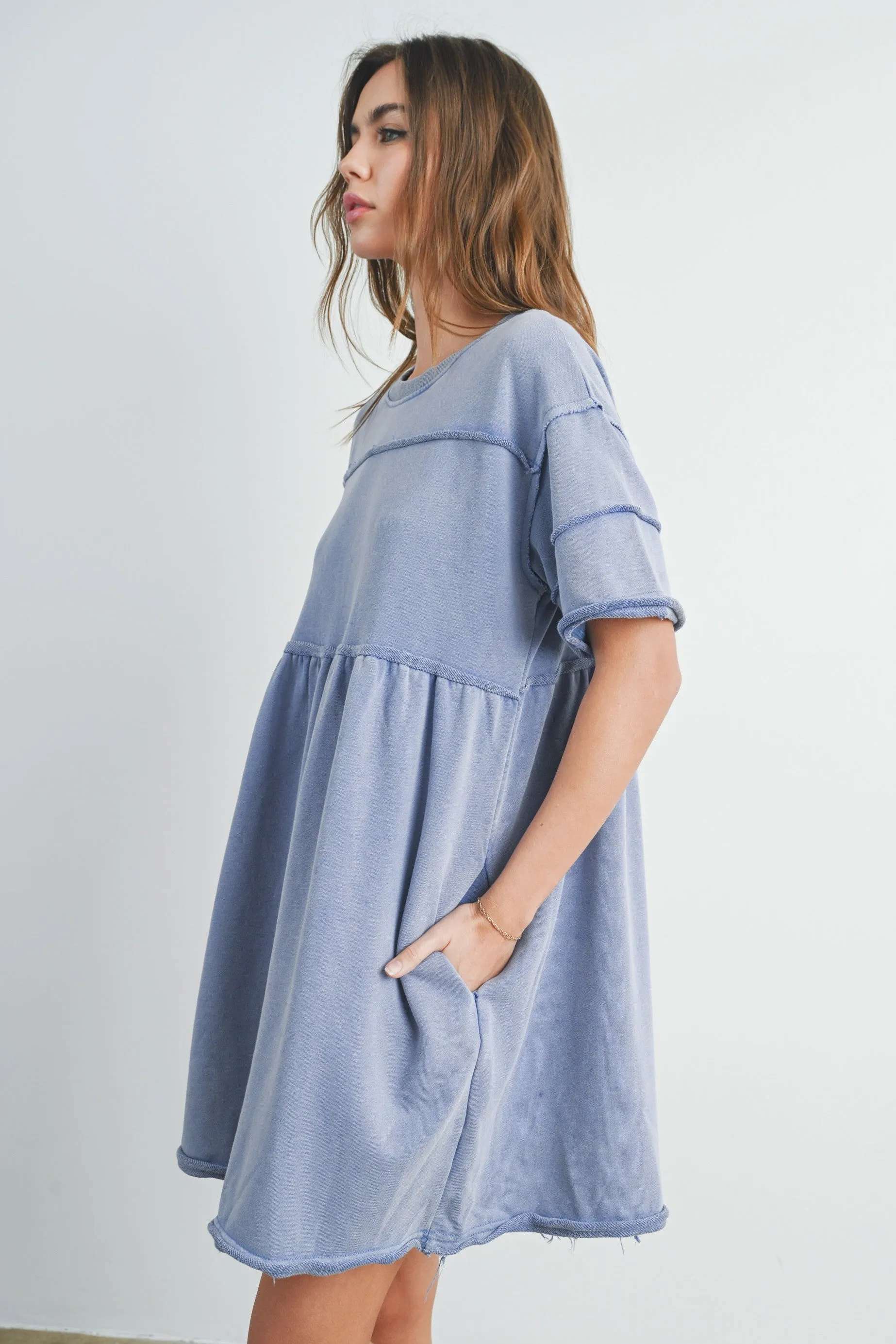 Denim Washed French Terry Short Sleeve Dress sold by Pinkblush product image thumbnail 3