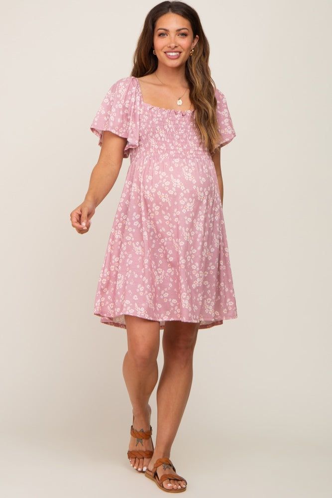 Mauve Floral Smocked Maternity Dress sold by Pinkblush product image thumbnail 4