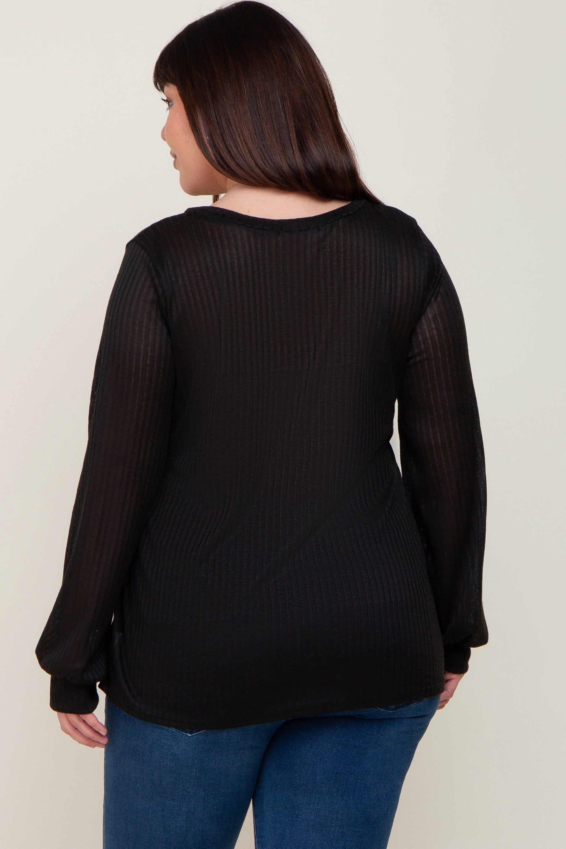 Black Knit Ribbed Babydoll Plus Top sold by Pinkblush product image thumbnail 3