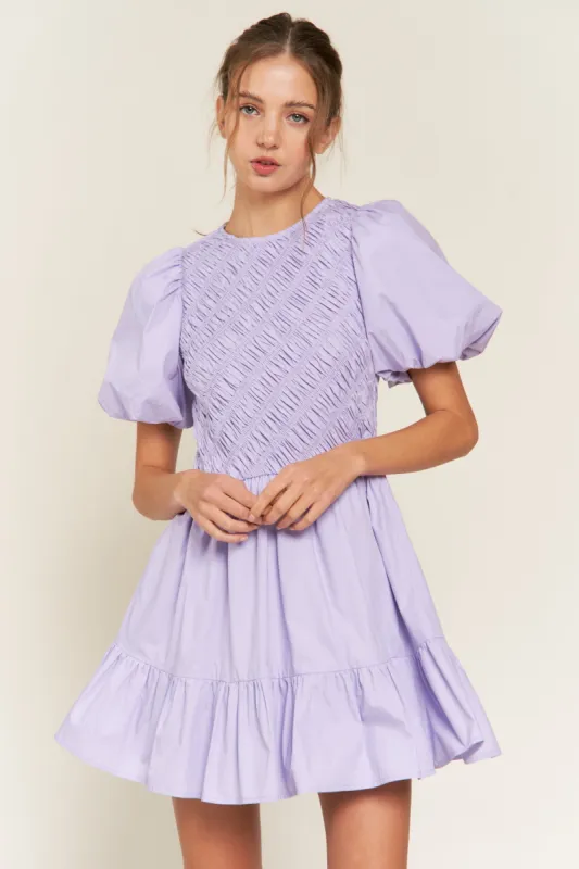 Lavender Elasticated Smocked Dress sold by Pinkblush