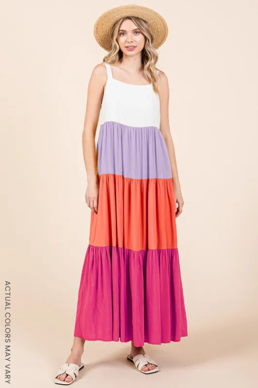 Fuchsia Tiered Colorblock Maxi Dress sold by Pinkblush