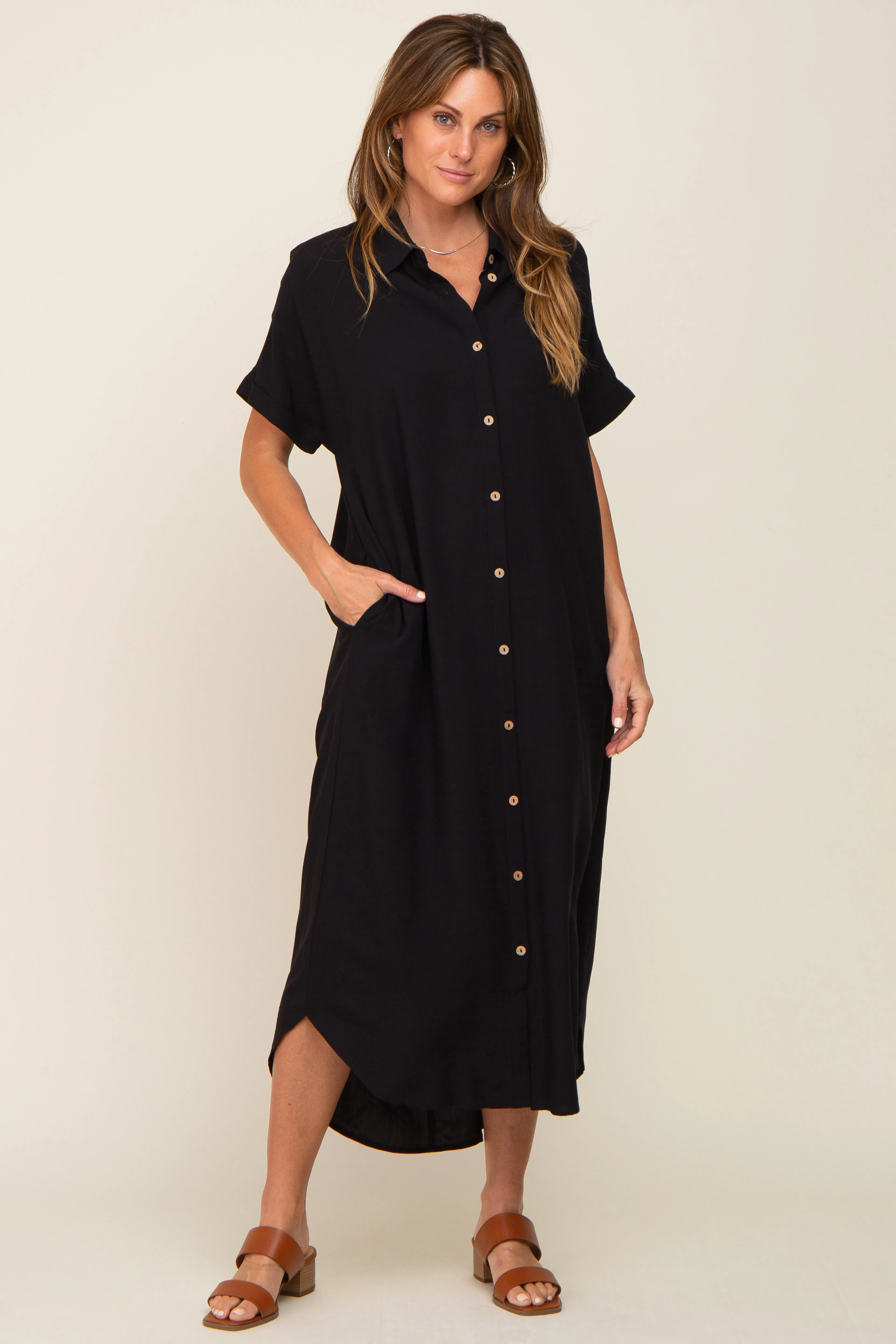 Black Button Down Midi Dress sold by Pinkblush product image thumbnail 4
