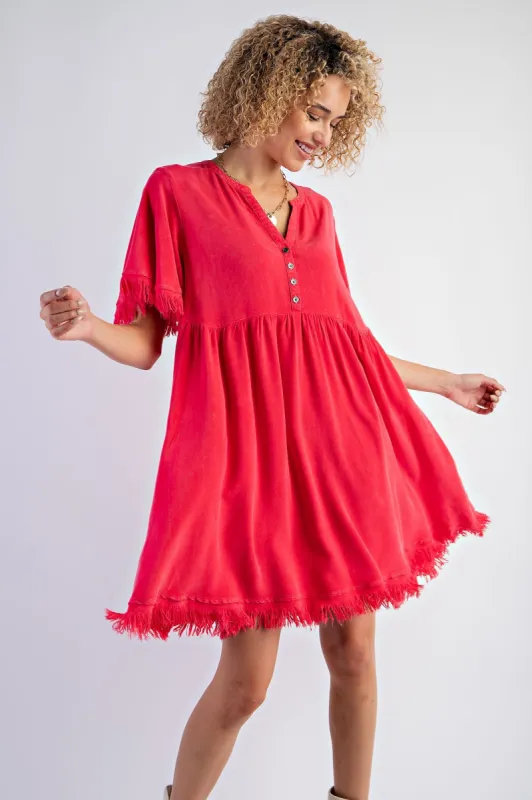 Red Button Front Frayed Dress sold by Pinkblush