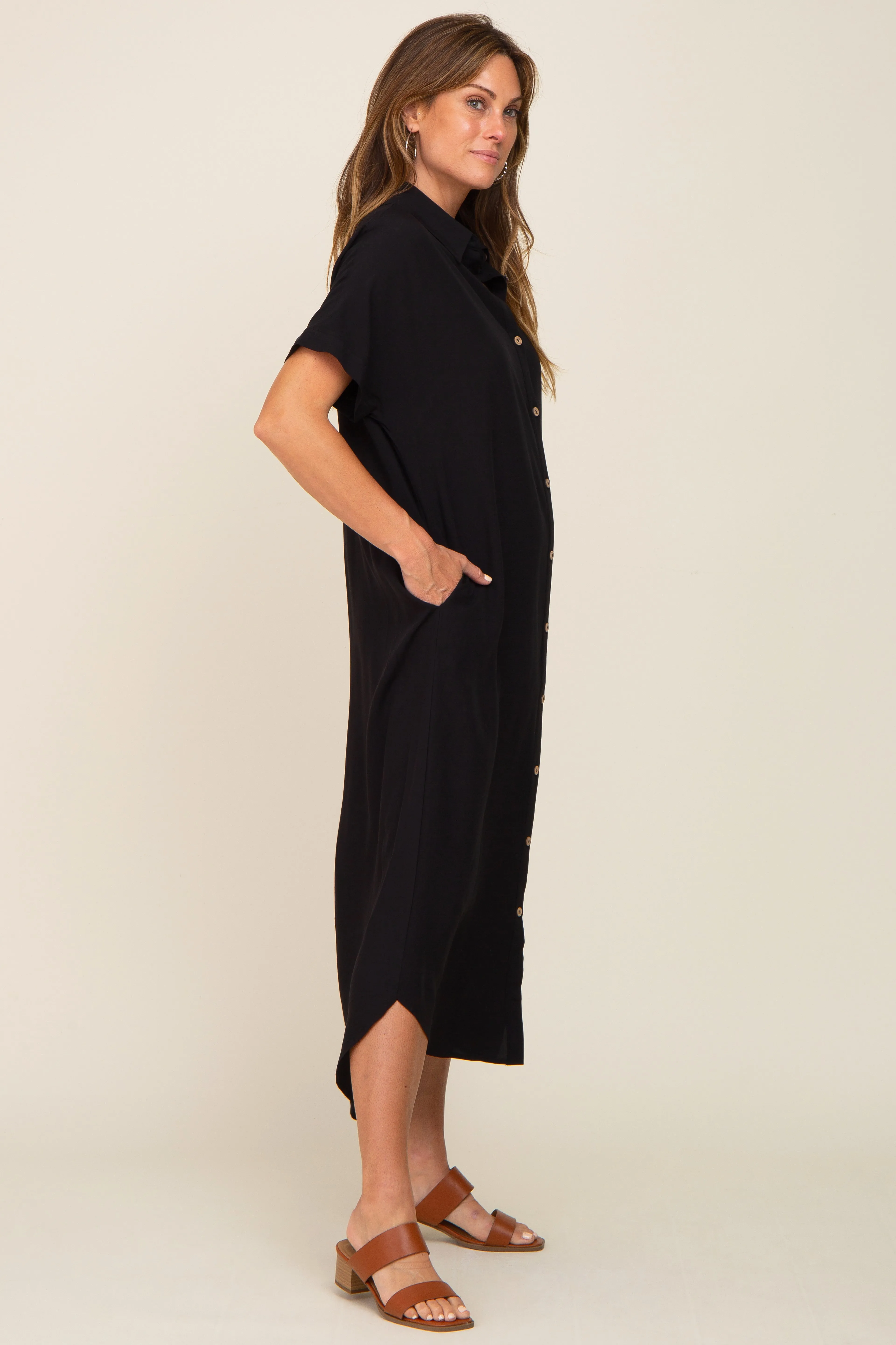 Black Button Down Midi Dress sold by Pinkblush product image thumbnail 2