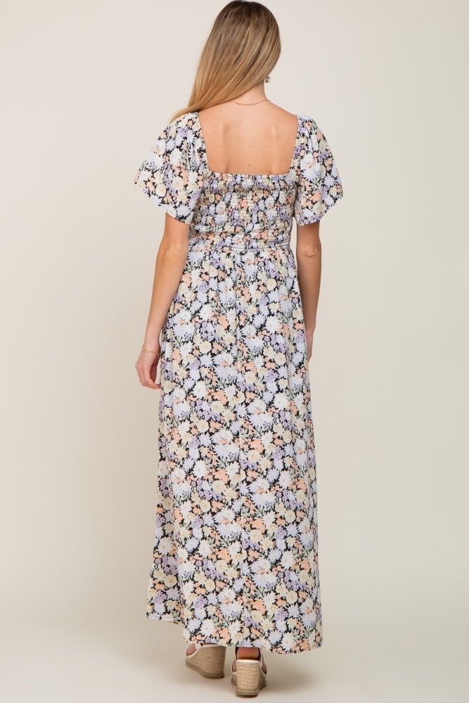 Black Floral Smocked Maternity Maxi Dress sold by Pinkblush product image thumbnail 3