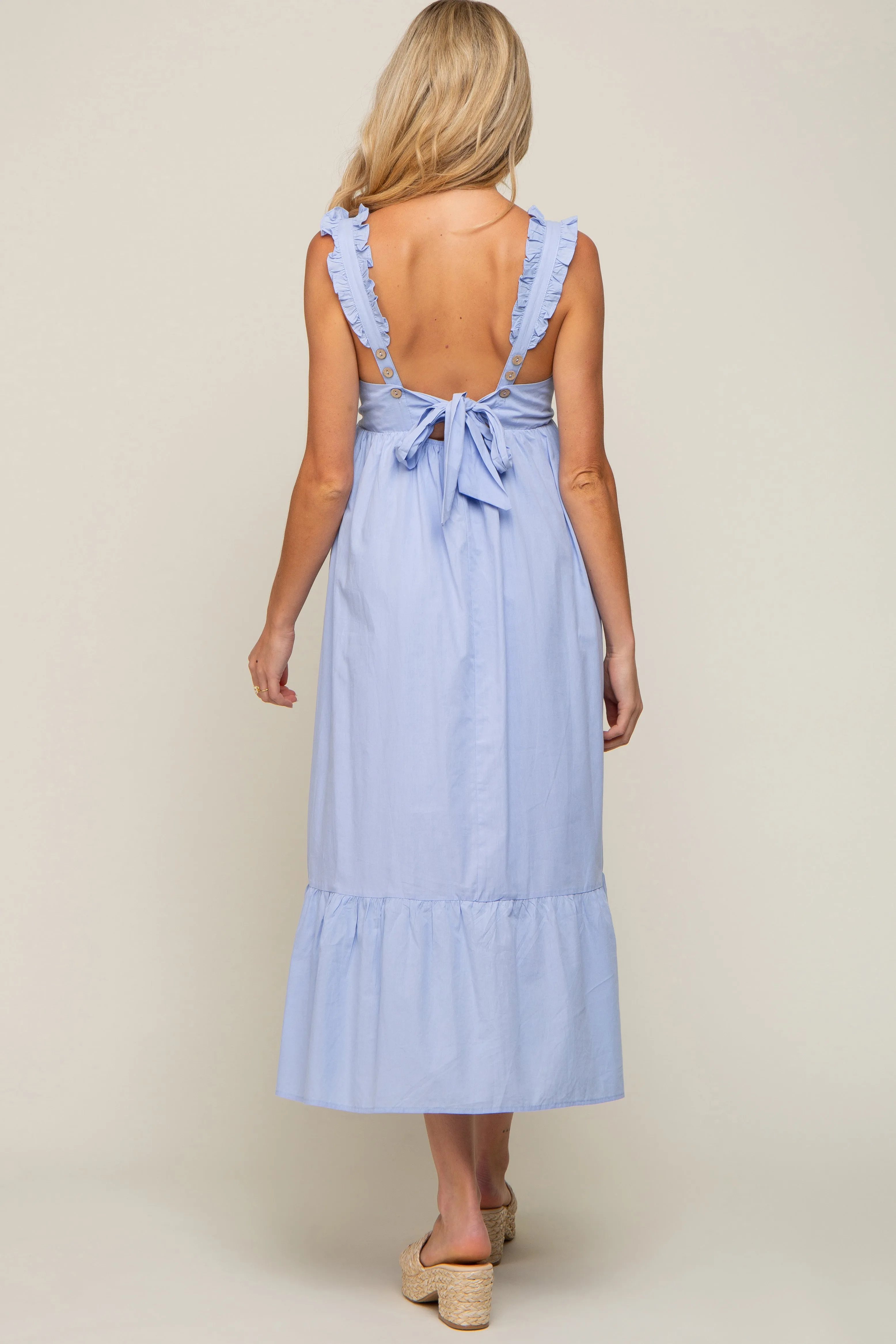 Light Blue Ruffle Accent Back Tie Maternity Midi Dress sold by Pinkblush product image thumbnail 3