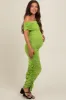 Lime Off Shoulder Ruched Maternity Midi Dress sold by Pinkblush
