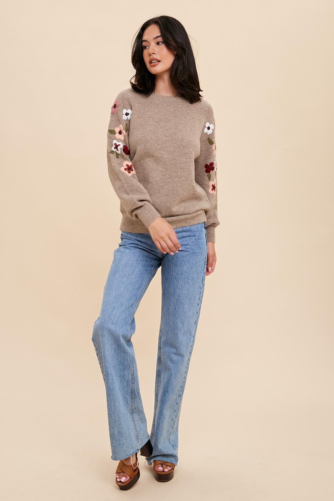 Beige Knit Floral Sweater sold by Pinkblush product image thumbnail 4