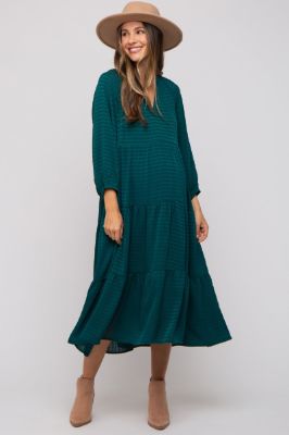 Forest Green Textured Tiered Maternity Midi Dress sold by Pinkblush