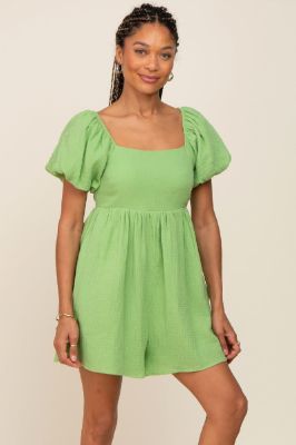 Green Puff Sleeve Romper sold by Pinkblush