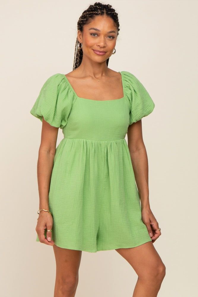 Green Puff Sleeve Romper sold by Pinkblush